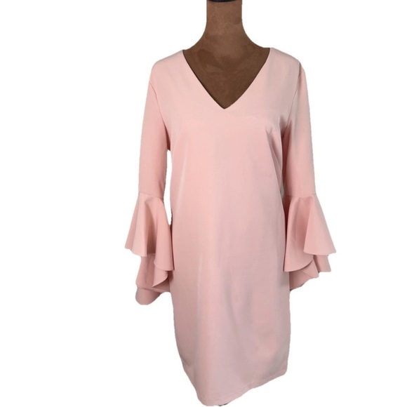 Roz & Ali Dresses & Skirts - Roz Ali Pink 3/4 Length Cascading Bell Sleeve Cocktail Dress Size 4